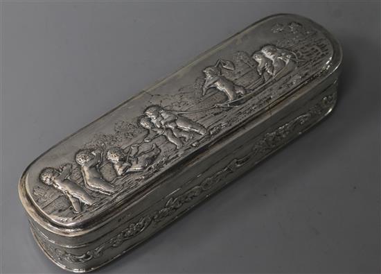 A late 19th century Hanau repousse silver ovoid box, 14.5cm.